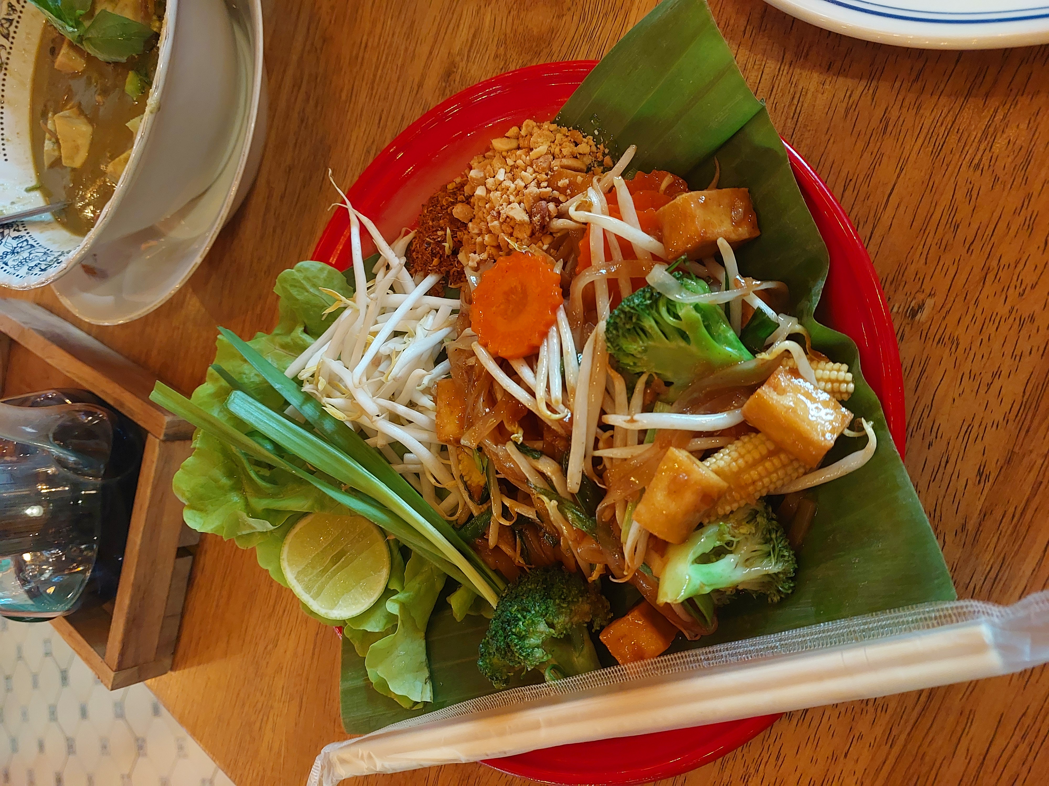 Pad Thai noodles and vegetarian Thai curry at the Ginger Farm restaurant, True Digital Park