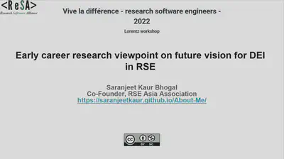 Talk on &ldquo;Early career research viewpoint on future vision for DEI in RSE&rdquo;